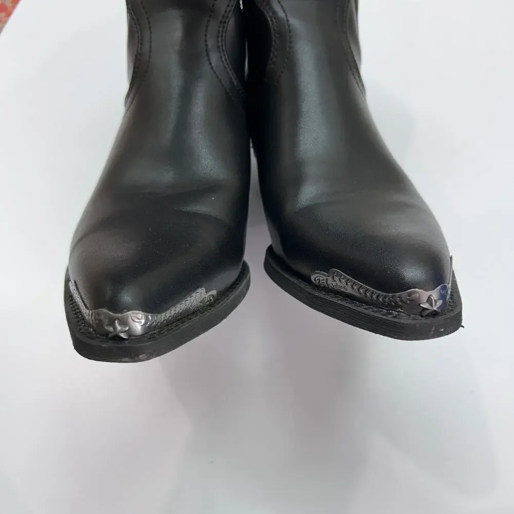 Zodiac Heeled Western Ankle Boot Bootie 9.5 Black Silver Faux Leather Nashville